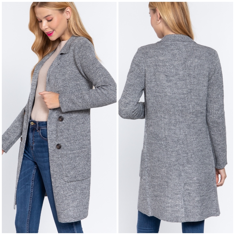 FEW LEFT❗Sophisticated Chic Heather Gray Open Knitted Sweater Coat - Picture 3 of 4